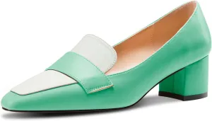 TNYNFBEB Womens Chunky Block Mid Heel Close Square Toe Pumps Slip-on Patchwork Prom Basic Classic 2.0 Inches Heels