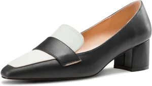 TNYNFBEB Womens Chunky Block Mid Heel Close Square Toe Pumps Slip-on Patchwork Prom Basic Classic 2.0 Inches Heels