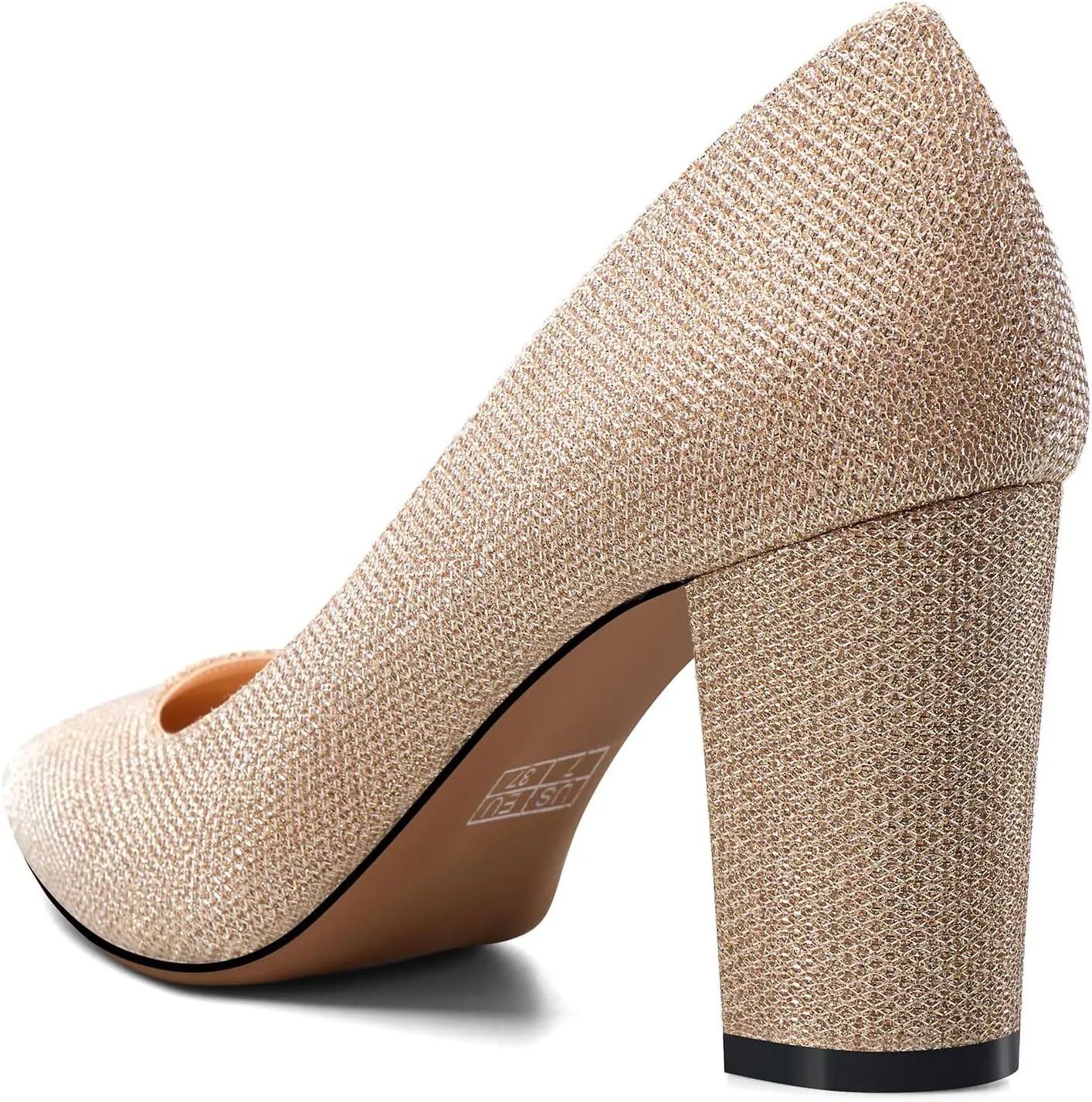 TNYNFBEB Womens Chunky Block Mid Heel Pointed Toe Pumps Slip-on Prom Wedding Basic Classic Glitter Summer 3.2 Inches Heels