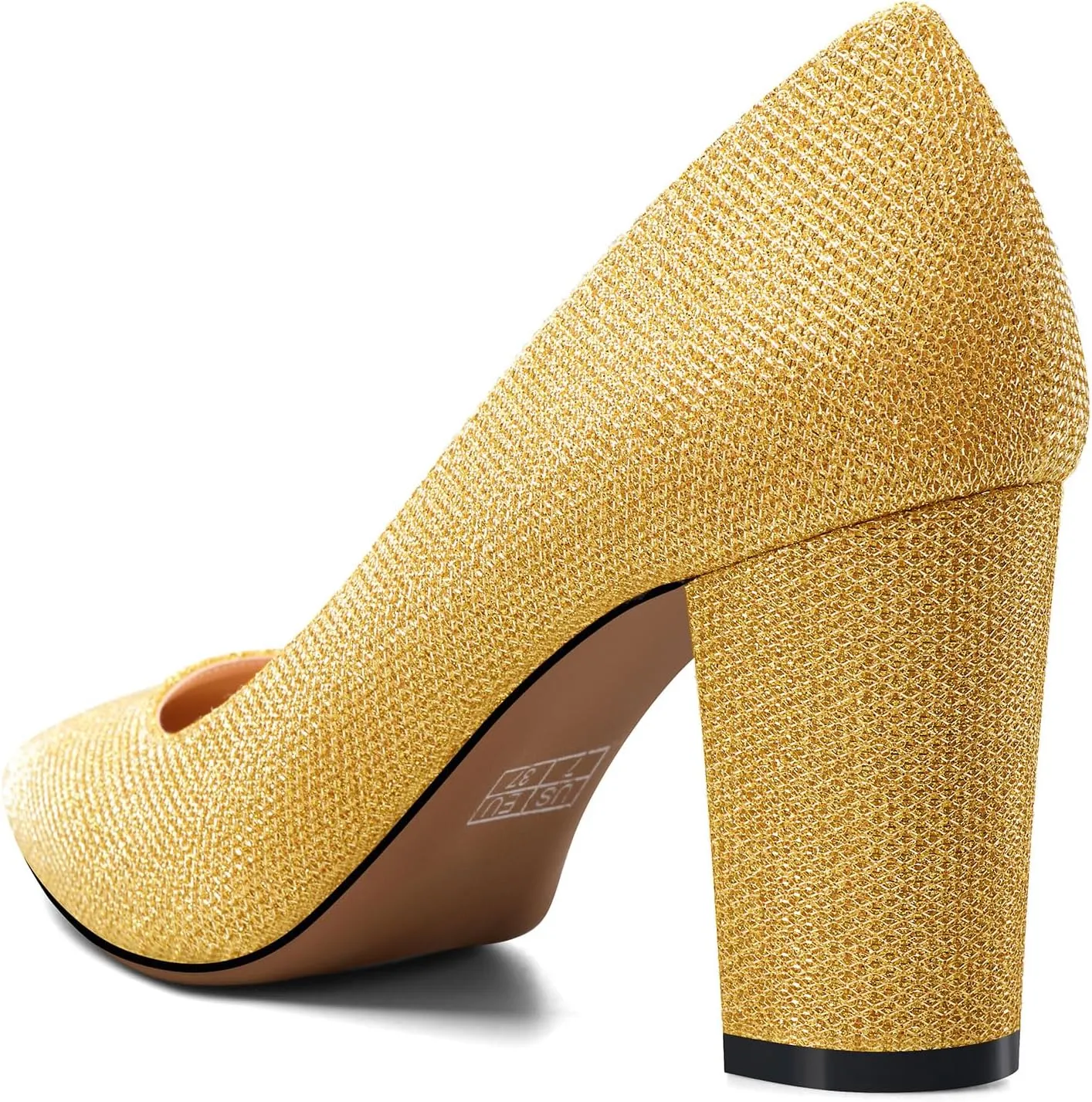 TNYNFBEB Womens Chunky Block Mid Heel Pointed Toe Pumps Slip-on Prom Wedding Basic Classic Glitter Summer 3.2 Inches Heels