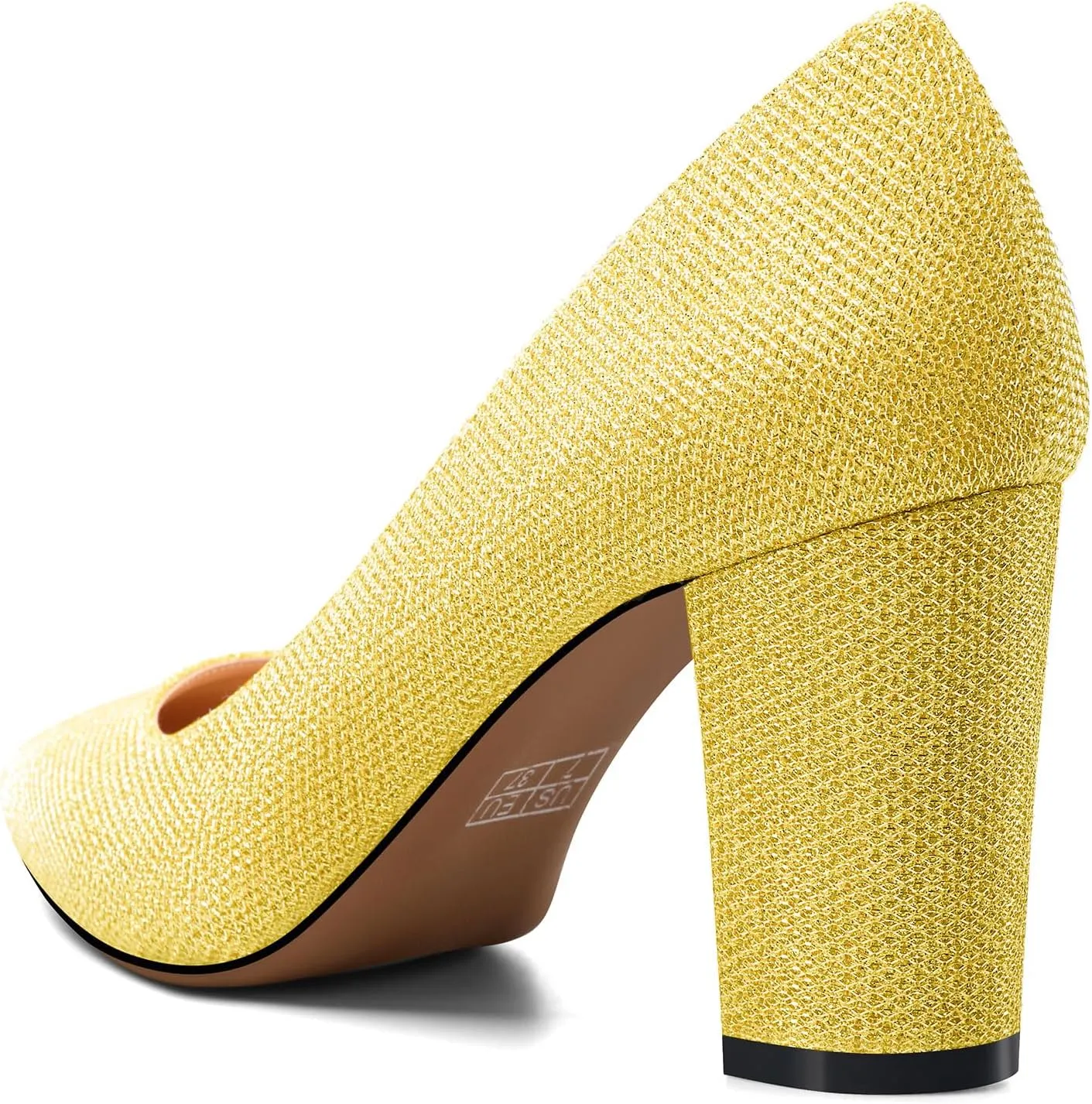 TNYNFBEB Womens Chunky Block Mid Heel Pointed Toe Pumps Slip-on Prom Wedding Basic Classic Glitter Summer 3.2 Inches Heels