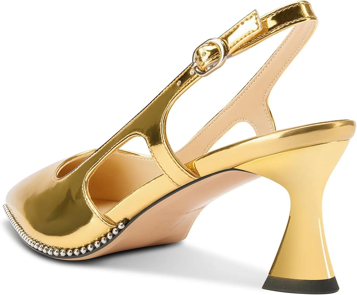TNYNFBEB Womens Kitten Heel Pointed Toe Pumps Sliver Beaded Slingback Slip-on Buckle Prom Dress Basic Classic Patent Leather Summer 2.6 Inches Heels