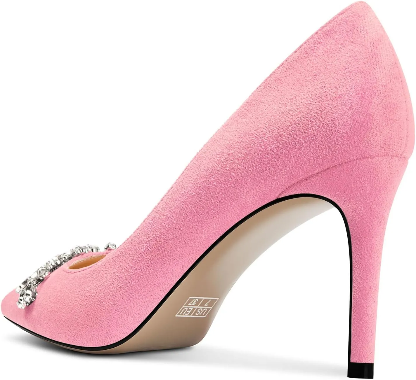 TNYNFBEB Womens Mid Heel Pointed Toe Pumps Slip-on Rhinestone Crystal Prom Wedding Summer Basic Classic Cute 3.2 Inches Heels