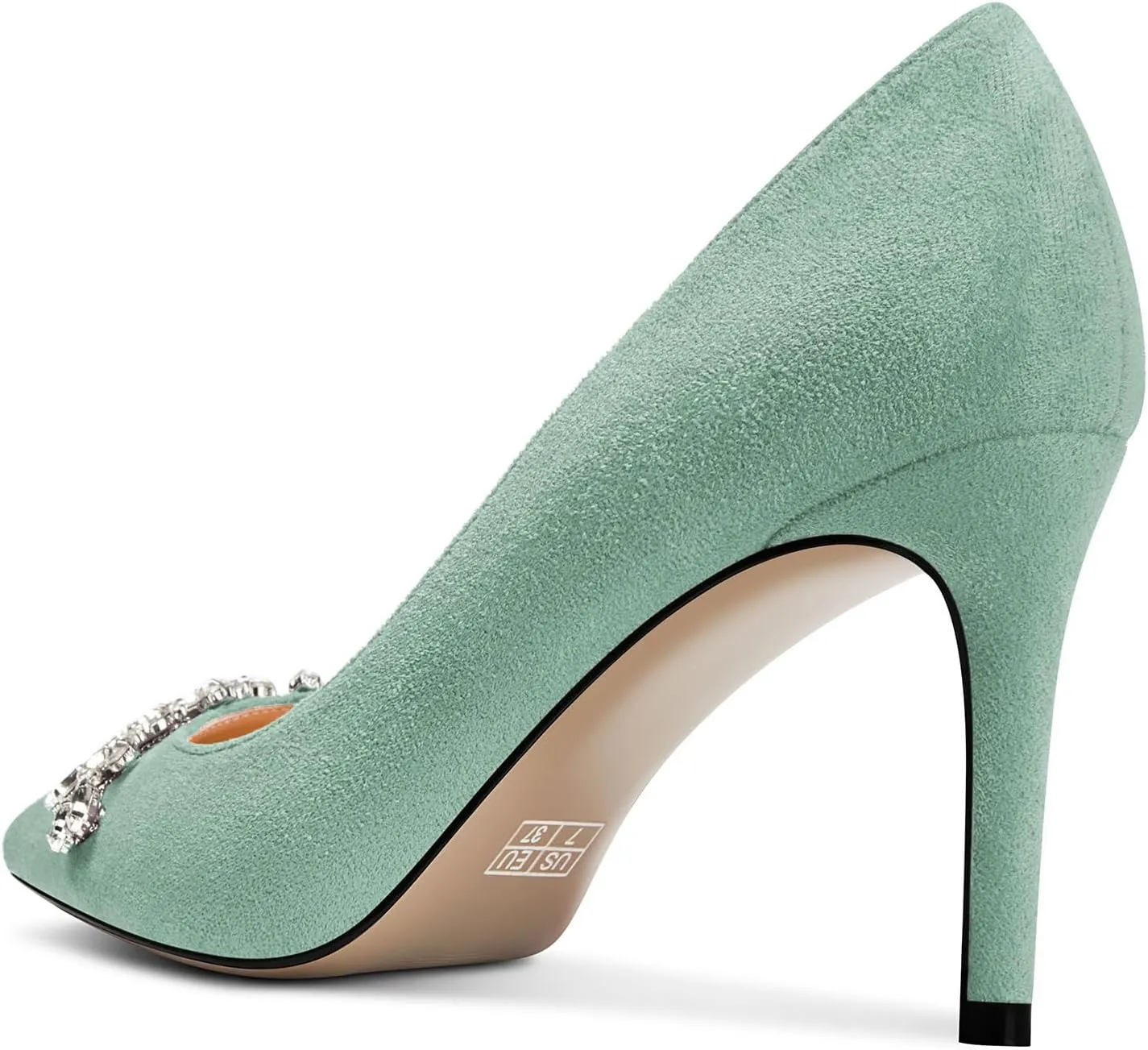TNYNFBEB Womens Mid Heel Pointed Toe Pumps Slip-on Rhinestone Crystal Prom Wedding Summer Basic Classic Cute 3.2 Inches Heels