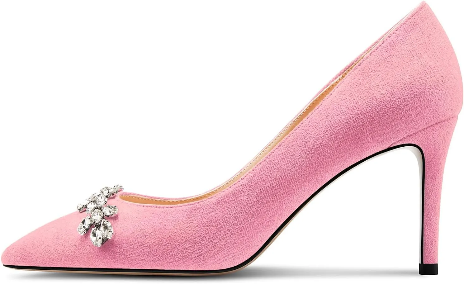 TNYNFBEB Womens Mid Heel Pointed Toe Pumps Slip-on Rhinestone Crystal Prom Wedding Summer Basic Classic Cute 3.2 Inches Heels