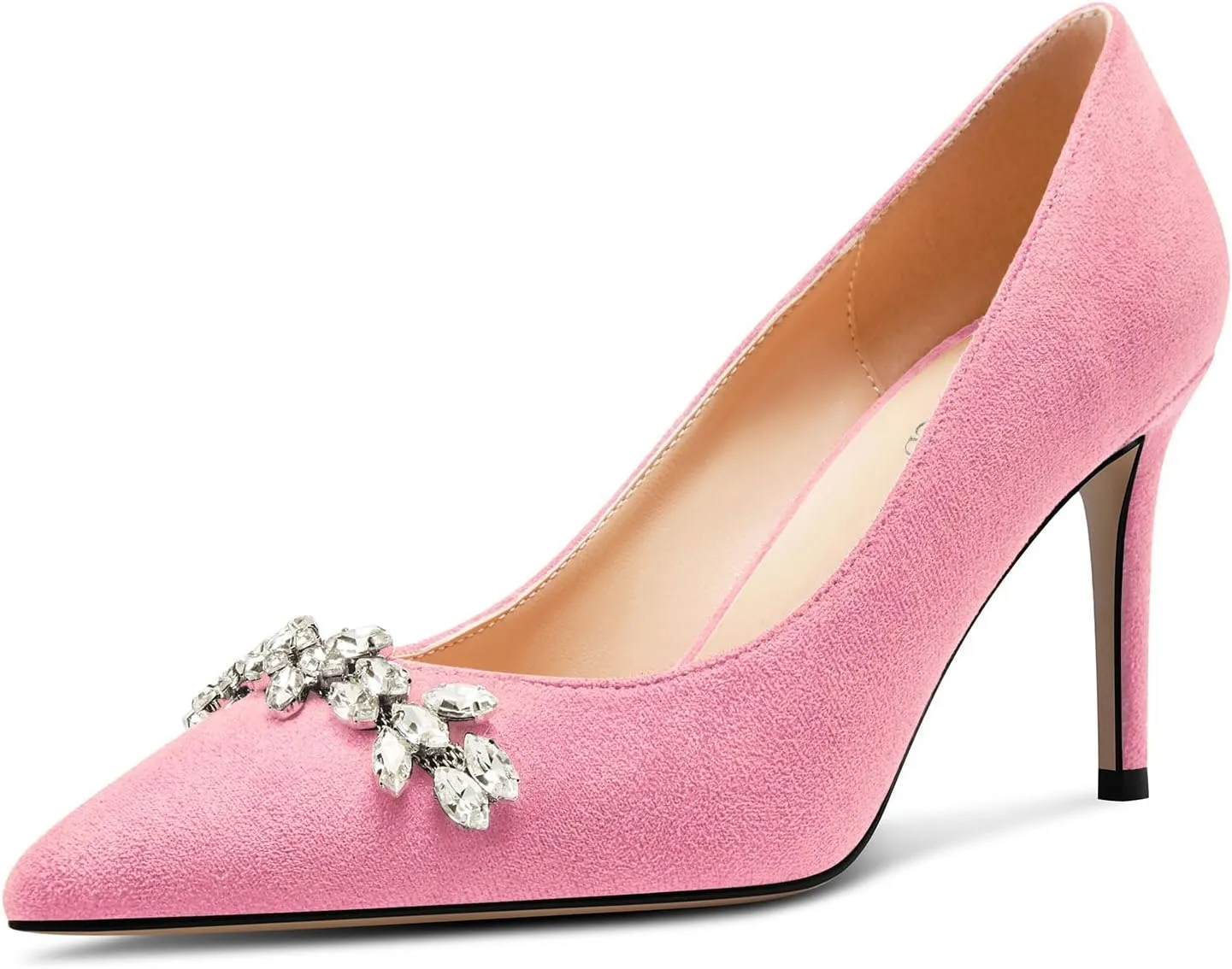 TNYNFBEB Womens Mid Heel Pointed Toe Pumps Slip-on Rhinestone Crystal Prom Wedding Summer Basic Classic Cute 3.2 Inches Heels