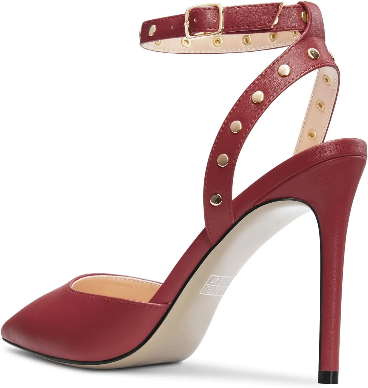 TNYNFBEB Womens Stiletto High Heel Pointed Toe Pumps Ankle Strap Slingback Buckle Studded Rivets Party Basic Classic Summer 3.9 Inches Heels