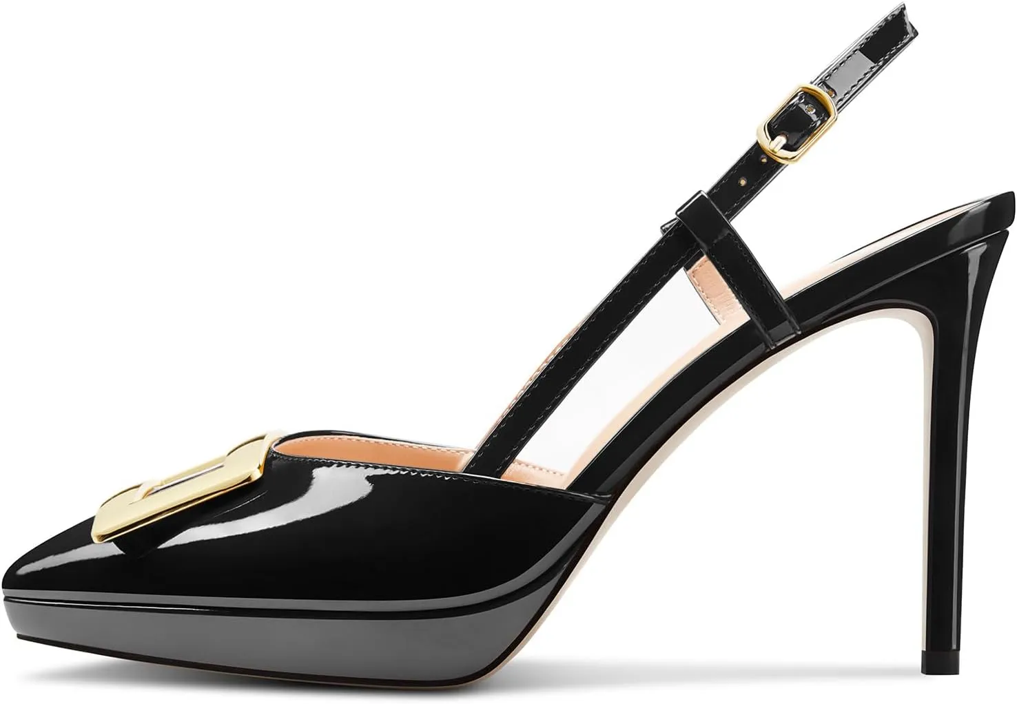 TNYNFBEB Womens Stiletto High Platform Heel Pointed Toe Pumps Slingback Slip-on Buckle Party Basic Classic 3.9 Inches Heels