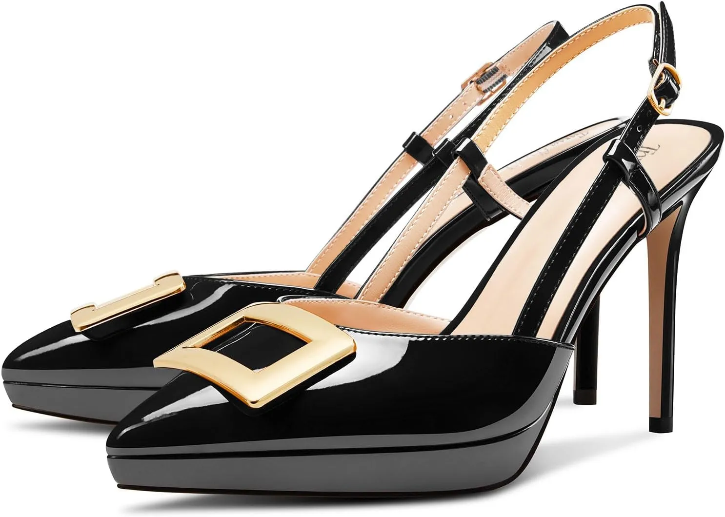 TNYNFBEB Womens Stiletto High Platform Heel Pointed Toe Pumps Slingback Slip-on Buckle Party Basic Classic 3.9 Inches Heels