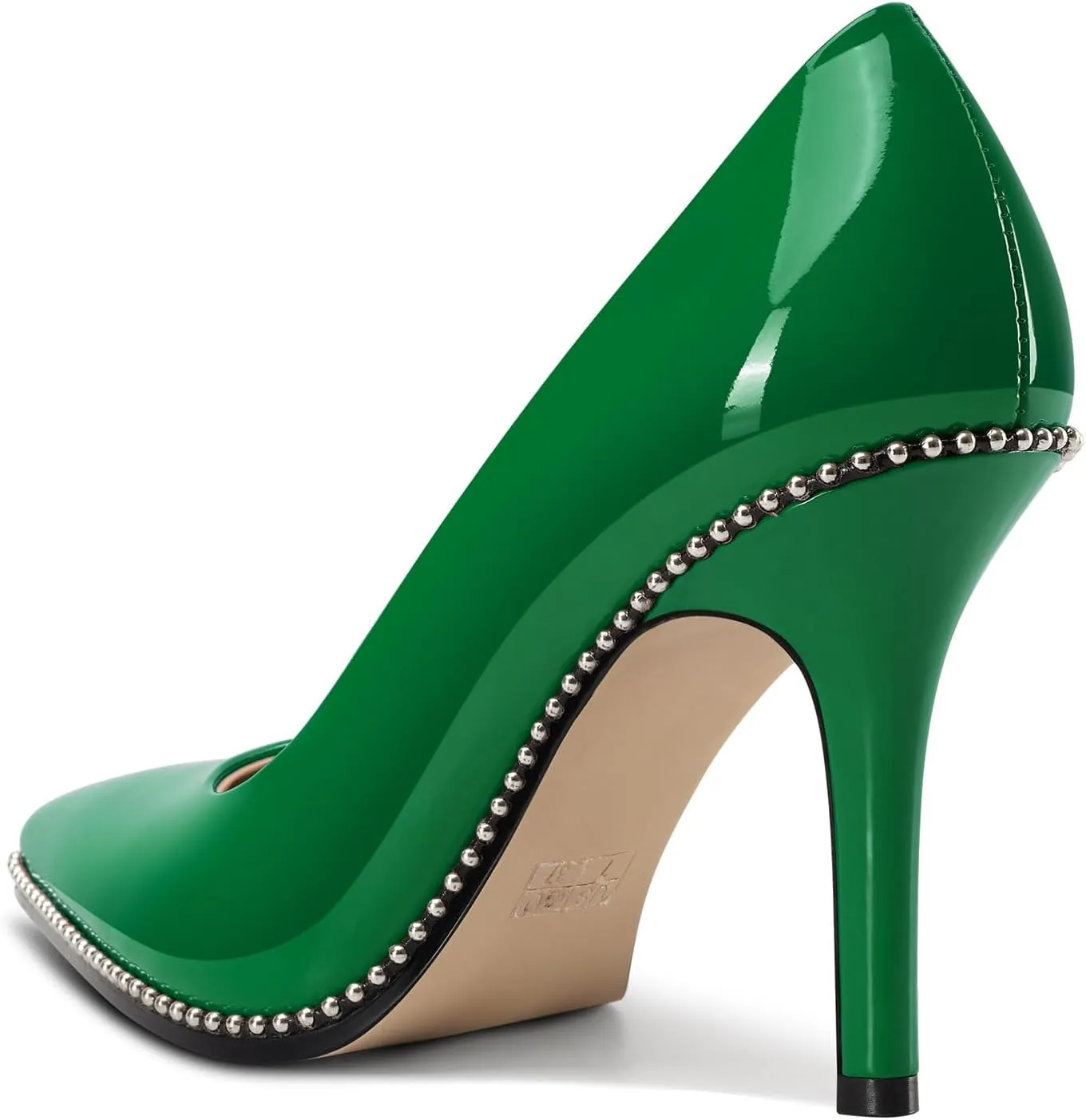 TNYNFBEB Womens Stiletto Mid Heel Pointed Toe Pumps Slip-on Sliver Beaded Prom Wedding Dress Basic Classic Patent Leather 3.5 Inches Heels
