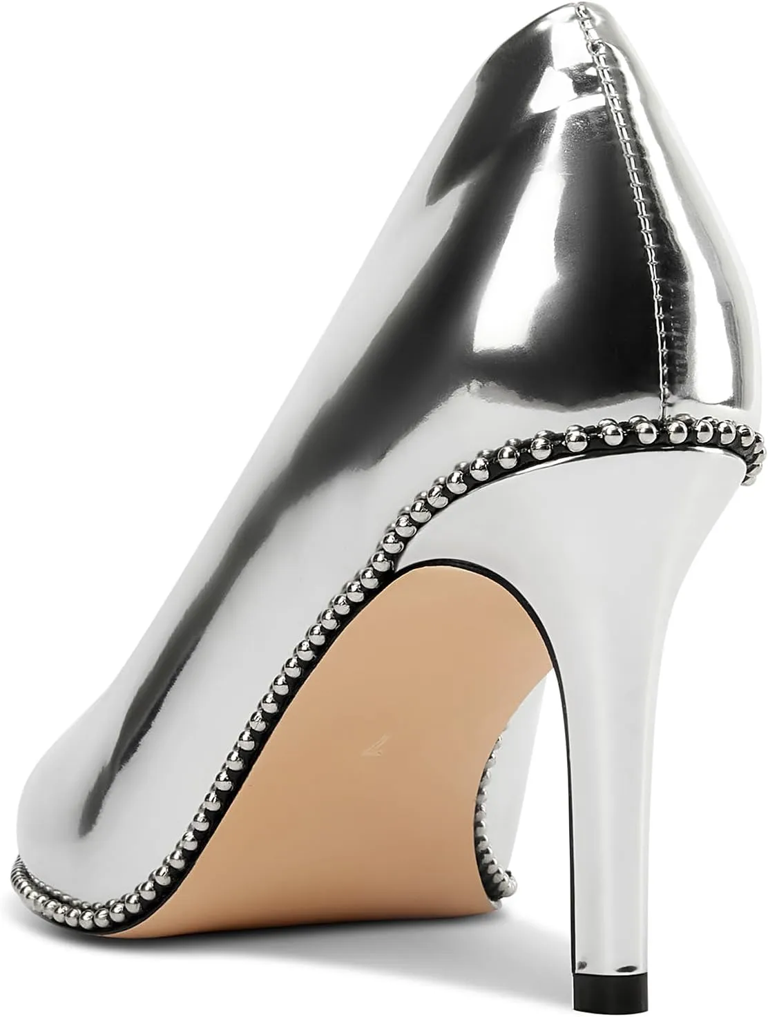 TNYNFBEB Womens Stiletto Mid Heel Pointed Toe Pumps Slip-on Sliver Beaded Prom Wedding Dress Basic Classic Patent Leather 3.5 Inches Heels