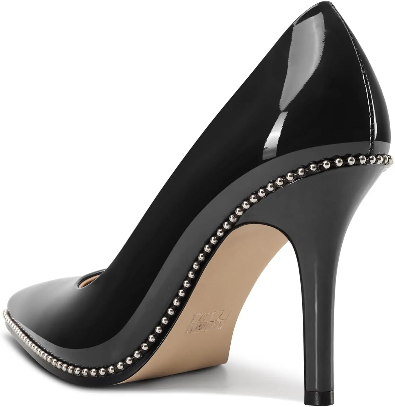 TNYNFBEB Womens Stiletto Mid Heel Pointed Toe Pumps Slip-on Sliver Beaded Prom Wedding Dress Basic Classic Patent Leather 3.5 Inches Heels