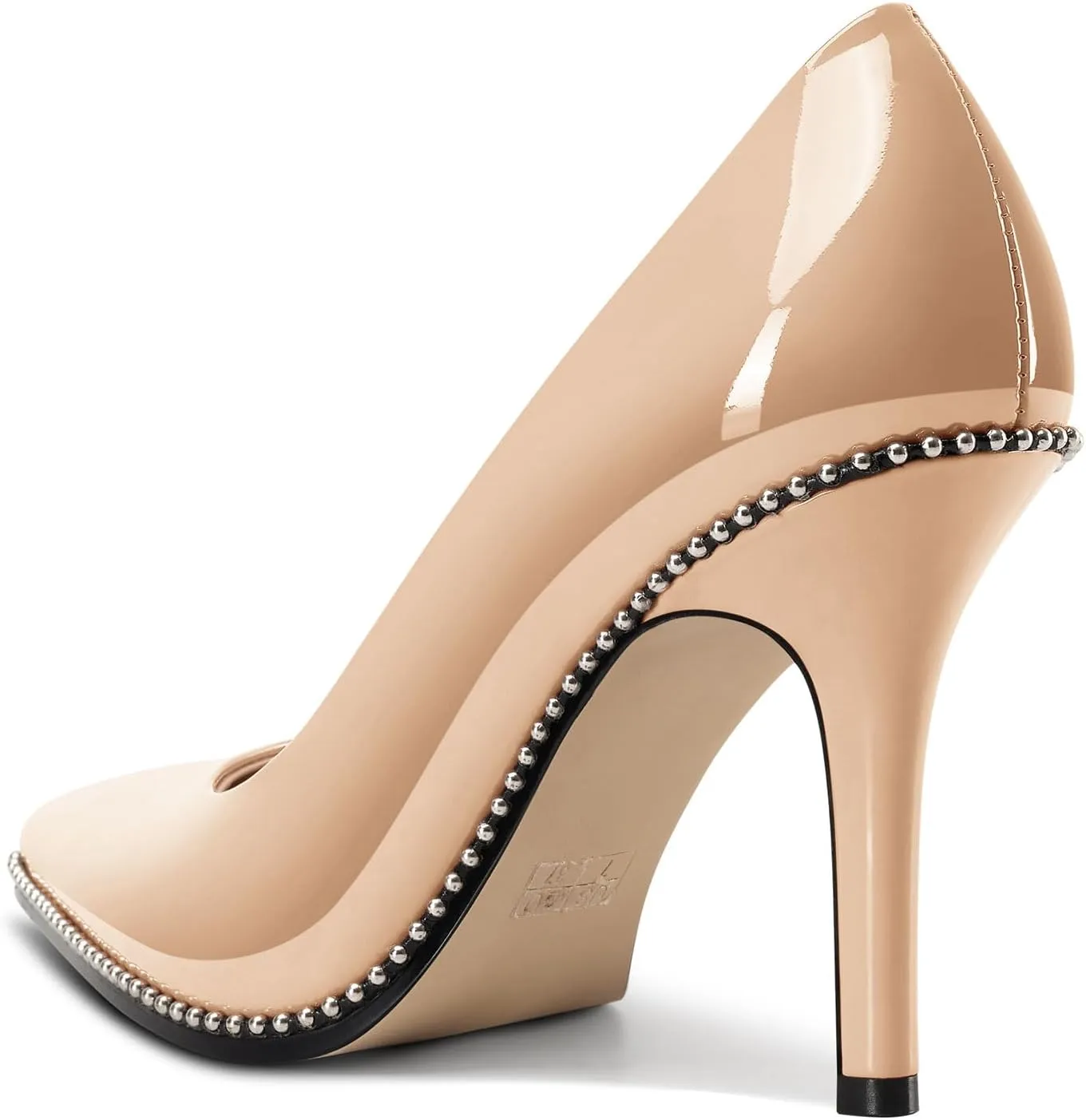 TNYNFBEB Womens Stiletto Mid Heel Pointed Toe Pumps Slip-on Sliver Beaded Prom Wedding Dress Basic Classic Patent Leather 3.5 Inches Heels