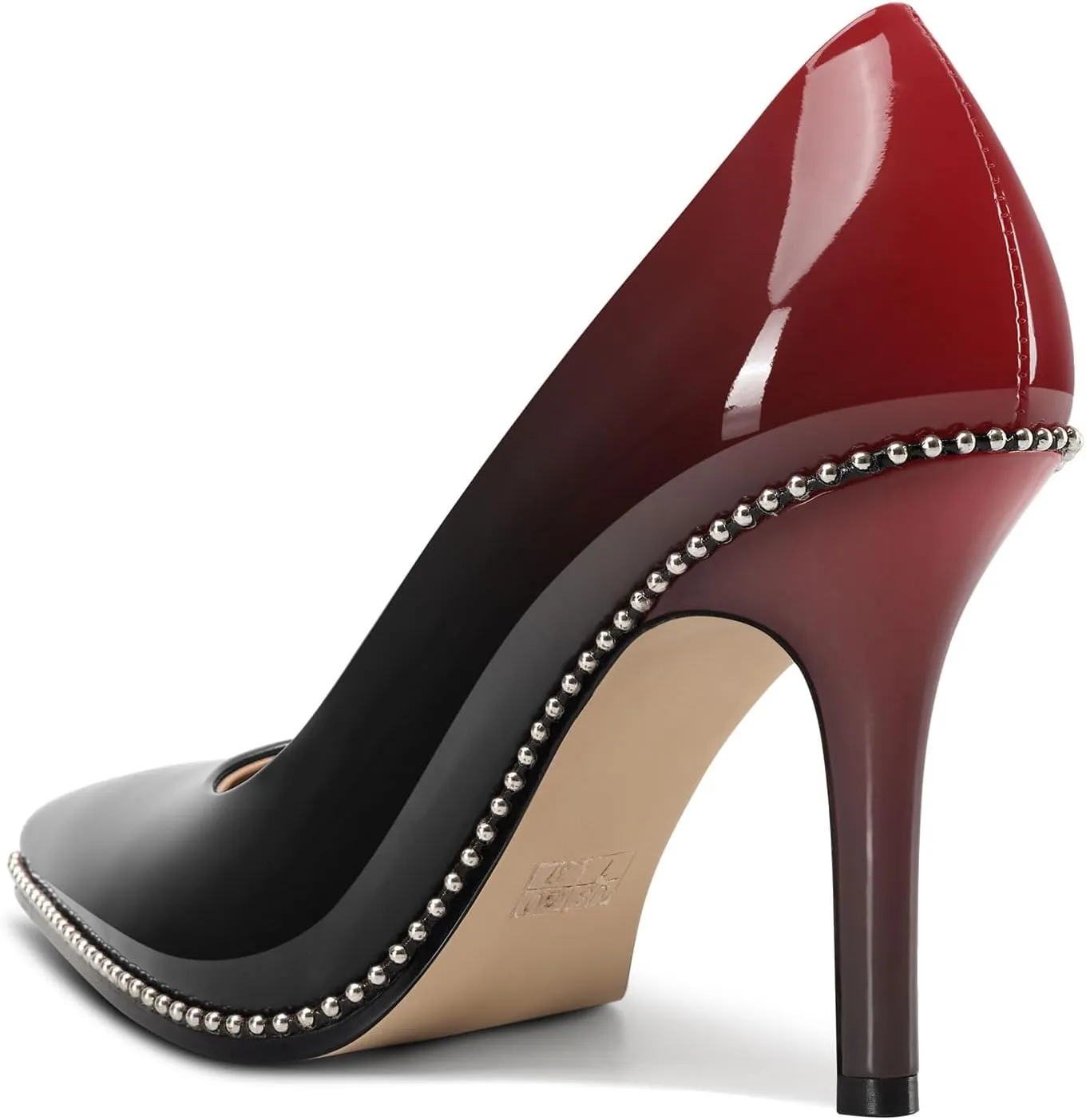TNYNFBEB Womens Stiletto Mid Heel Pointed Toe Pumps Slip-on Sliver Beaded Prom Wedding Dress Basic Classic Patent Leather 3.5 Inches Heels