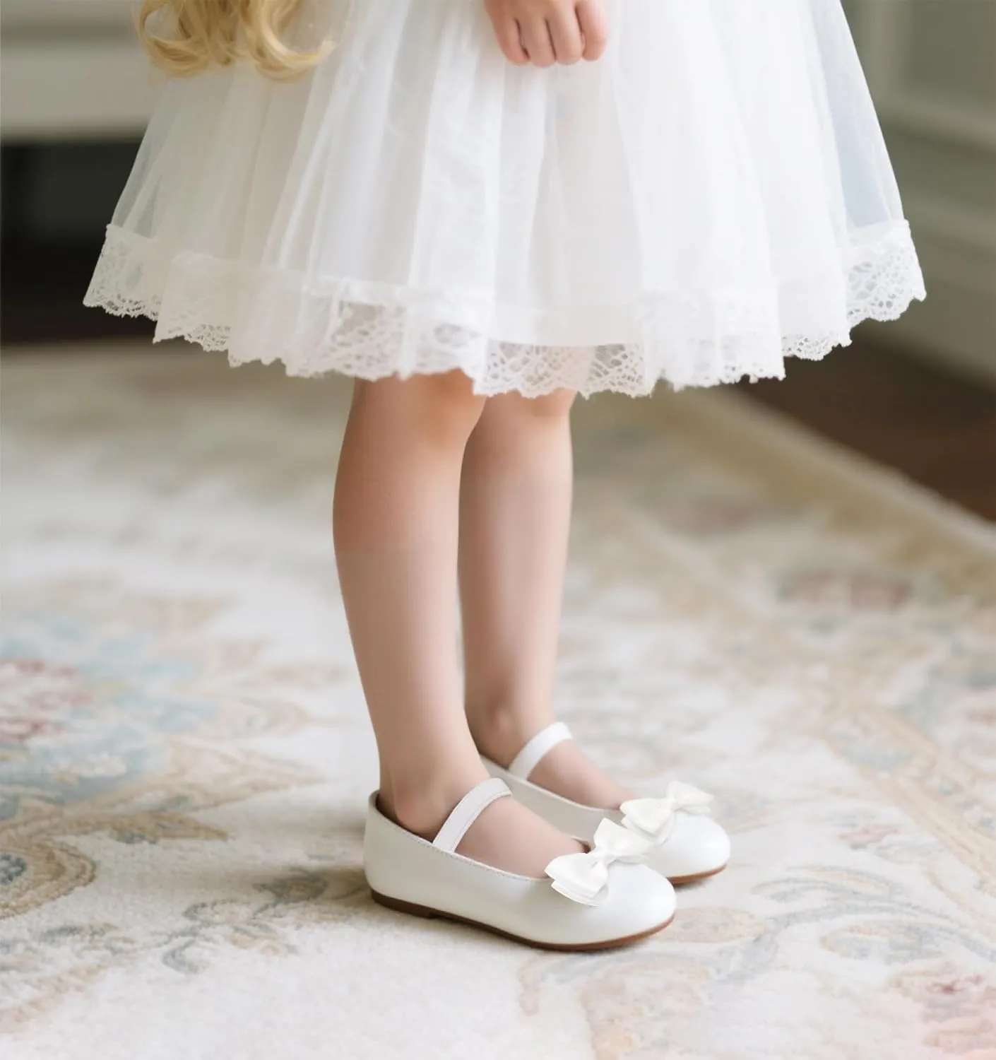 Toddler Flower Girl Dress Shoes - Little Girl Ballet Flats Bow Wedding Party