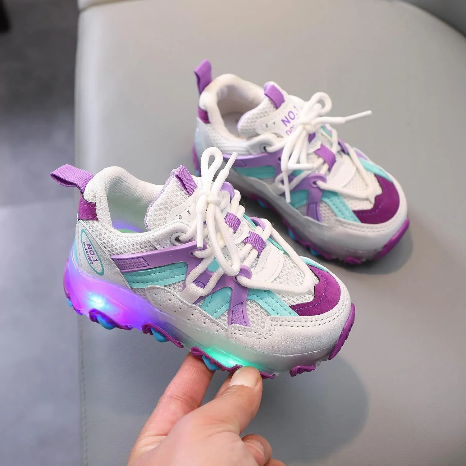 Toddler Girl Light Up Sneakers with Laces Baby Boys Roller Sport Shoes Kids Outdoor Tennis Running Breathable Shoes