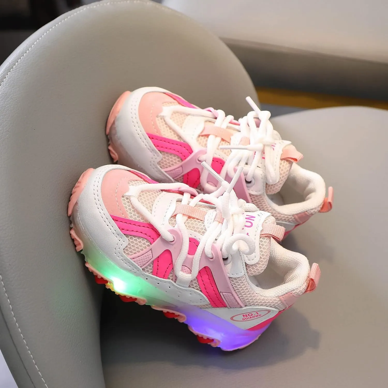 Toddler Girl Light Up Sneakers with Laces Baby Boys Roller Sport Shoes Kids Outdoor Tennis Running Breathable Shoes