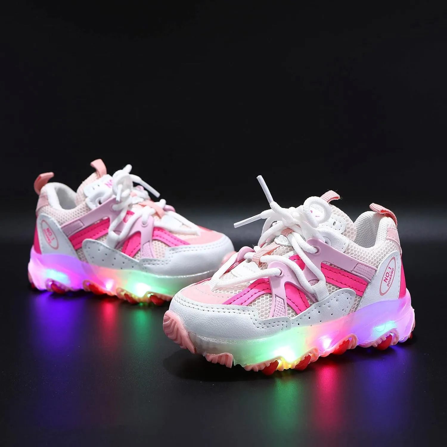 Toddler Girl Light Up Sneakers with Laces Baby Boys Roller Sport Shoes Kids Outdoor Tennis Running Breathable Shoes