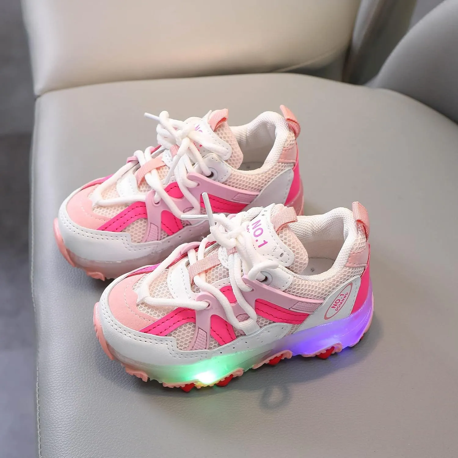 Toddler Girl Light Up Sneakers with Laces Baby Boys Roller Sport Shoes Kids Outdoor Tennis Running Breathable Shoes