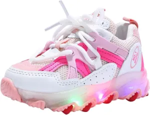 Toddler Girl Light Up Sneakers with Laces Baby Boys Roller Sport Shoes Kids Outdoor Tennis Running Breathable Shoes