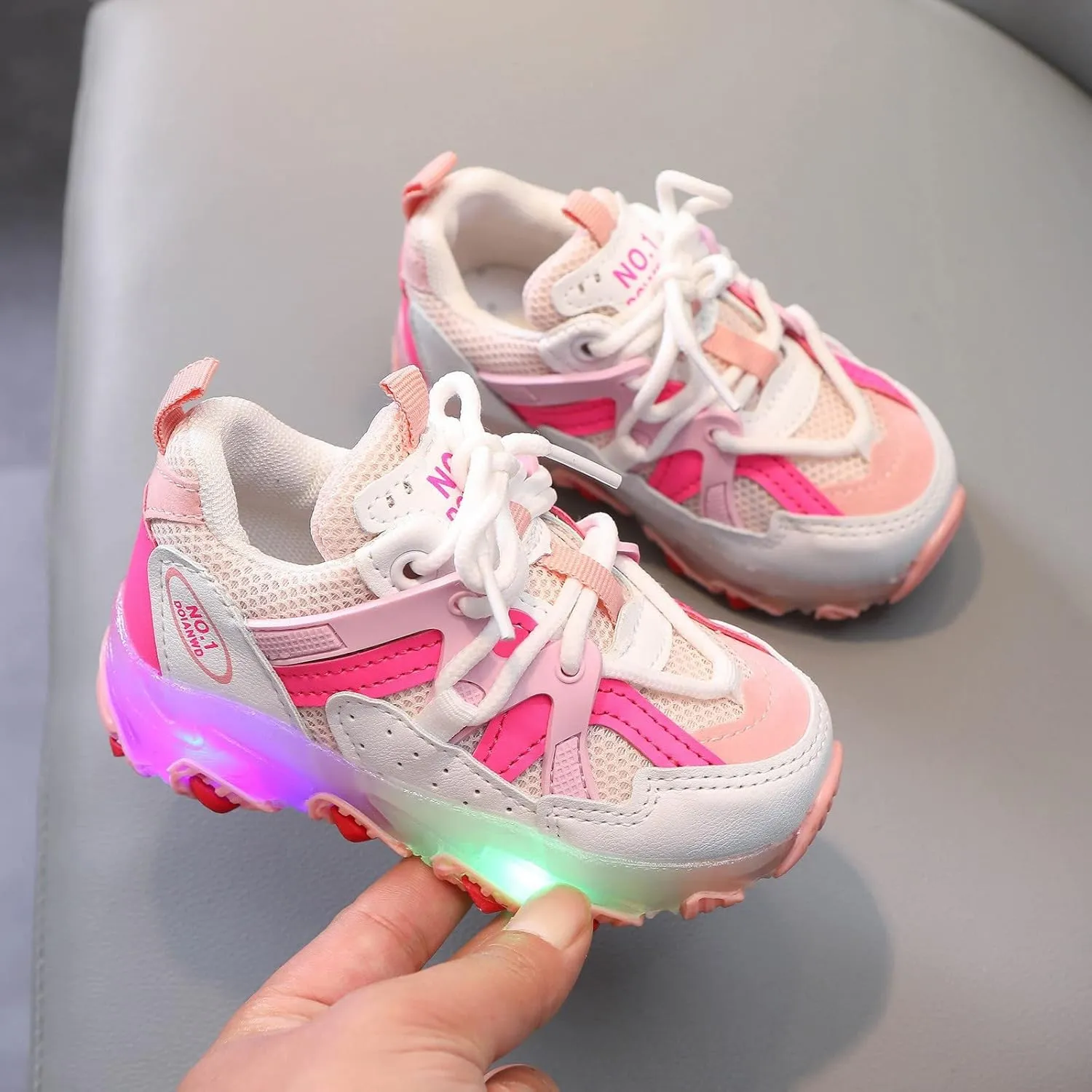 Toddler Girl Light Up Sneakers with Laces Baby Boys Roller Sport Shoes Kids Outdoor Tennis Running Breathable Shoes