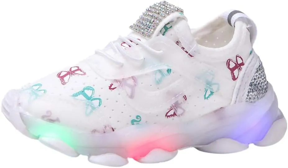 Toddler Girl Light Up Sneakers with Laces Kids Outdoor Tennis Running Sport Shoes Led Cozy Breathable Non Slip Shoes