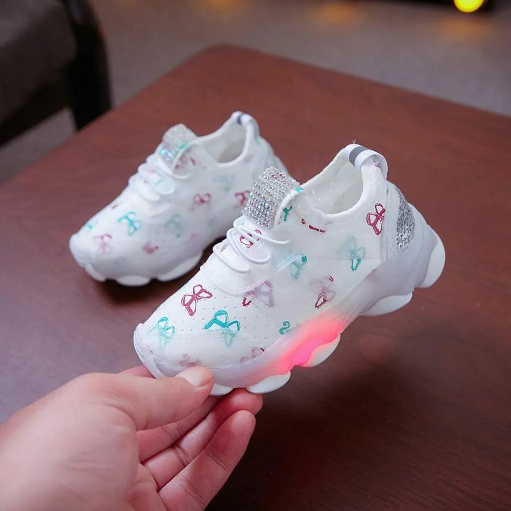 Toddler Girl Light Up Sneakers with Laces Kids Outdoor Tennis Running Sport Shoes Led Cozy Breathable Non Slip Shoes