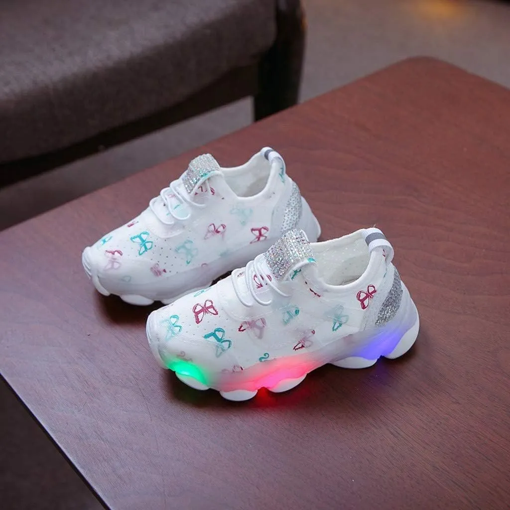 Toddler Girl Light Up Sneakers with Laces Kids Outdoor Tennis Running Sport Shoes Led Cozy Breathable Non Slip Shoes