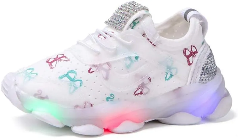 Toddler Girl Light Up Sneakers with Laces Kids Outdoor Tennis Running Sport Shoes Led Cozy Breathable Non Slip Shoes