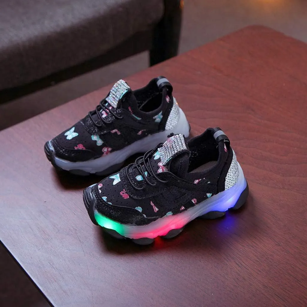 Toddler Sneaker with Lace-Up and Led Light Up Kids Girls Boys Outdoor Cozy Slip On Sport Shoes First Walking Shoes