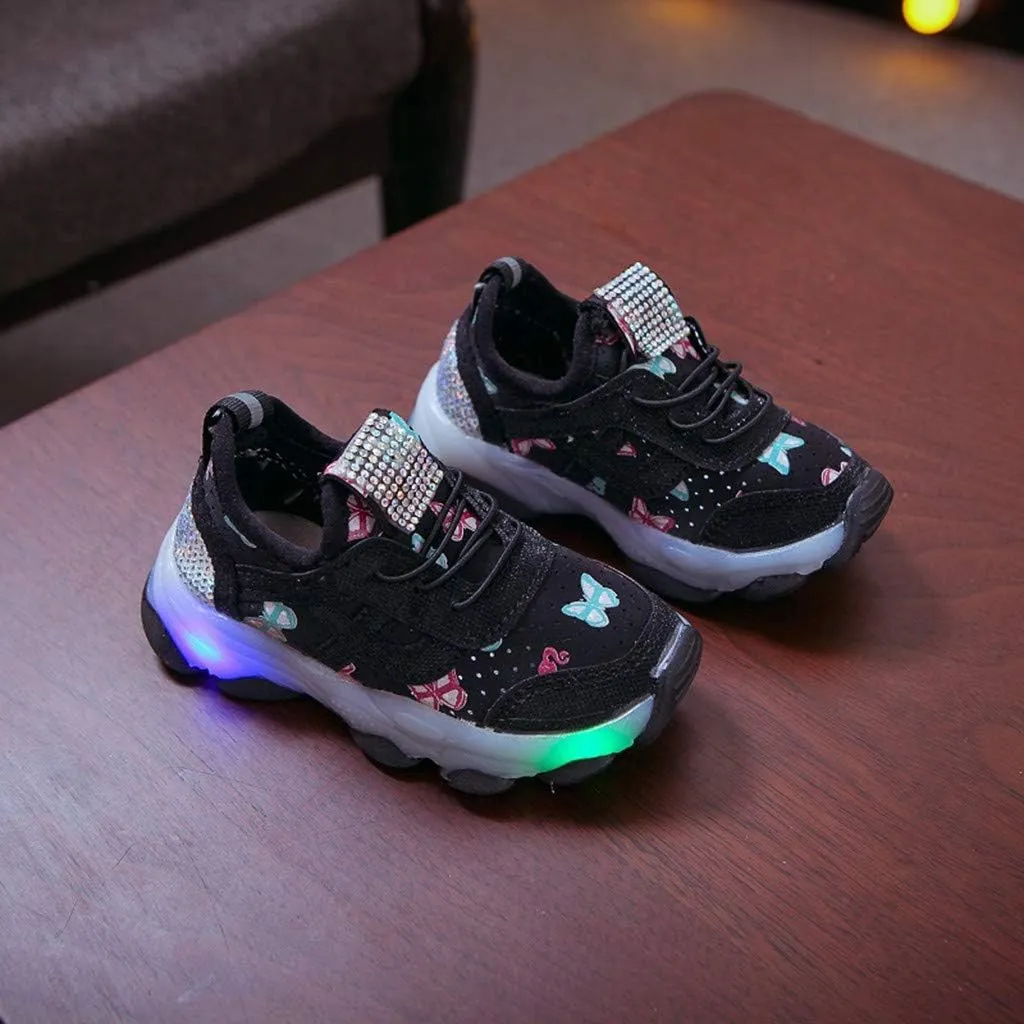 Toddler Sneaker with Lace-Up and Led Light Up Kids Girls Boys Outdoor Cozy Slip On Sport Shoes First Walking Shoes