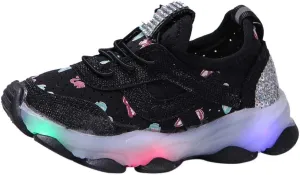 Toddler Sneaker with Lace-Up and Led Light Up Kids Girls Boys Outdoor Cozy Slip On Sport Shoes First Walking Shoes