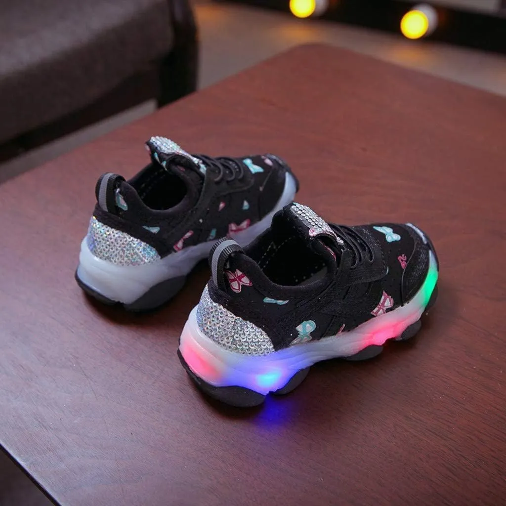 Toddler Sneaker with Lace-Up and Led Light Up Kids Girls Boys Outdoor Cozy Slip On Sport Shoes First Walking Shoes