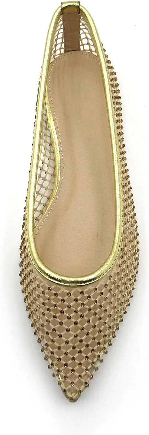 Transparent PVC Pointed Flats with Diamond Mesh: Luxe Ankle Strap Design for Comfort and Style All Year Round