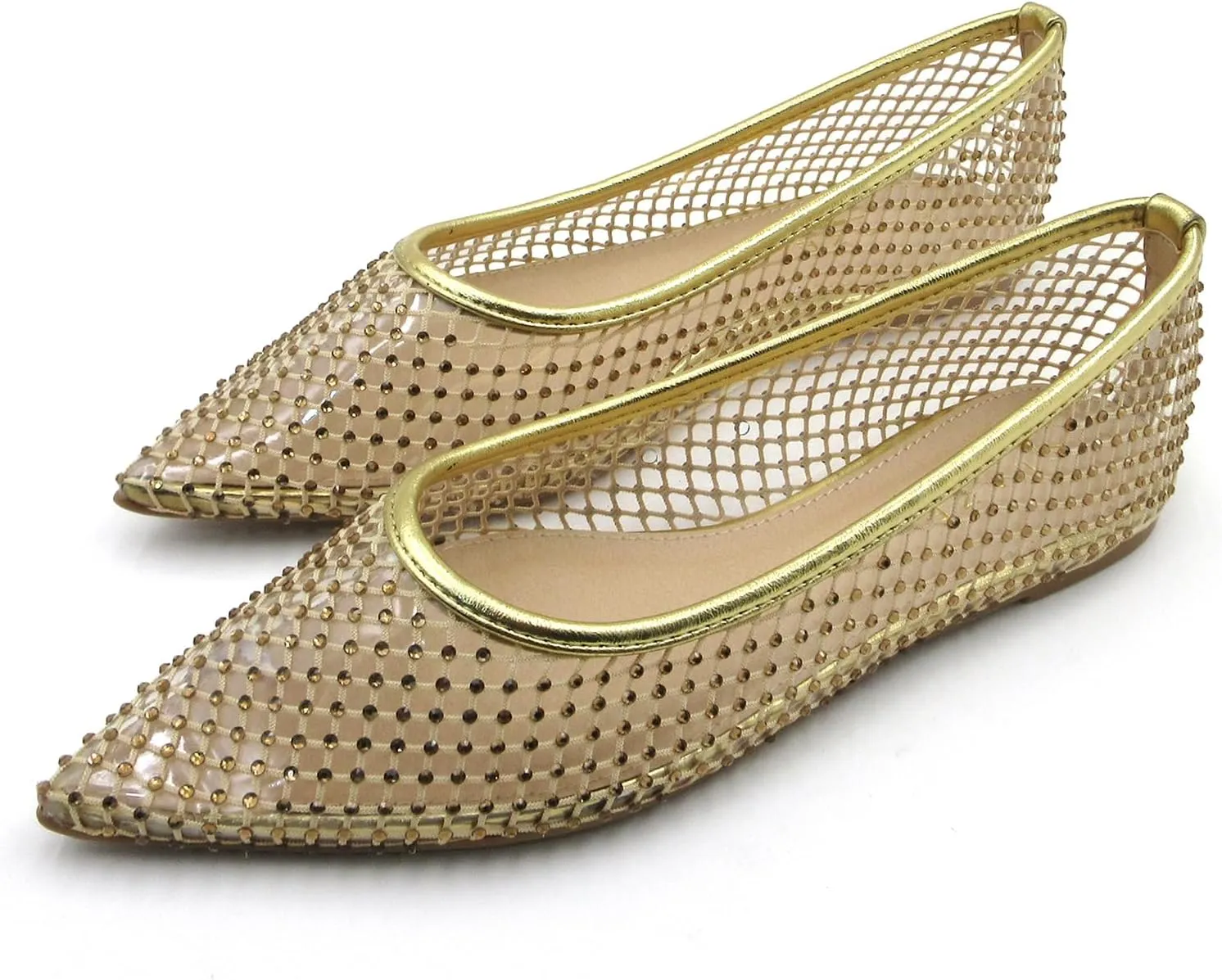Transparent PVC Pointed Flats with Diamond Mesh: Luxe Ankle Strap Design for Comfort and Style All Year Round