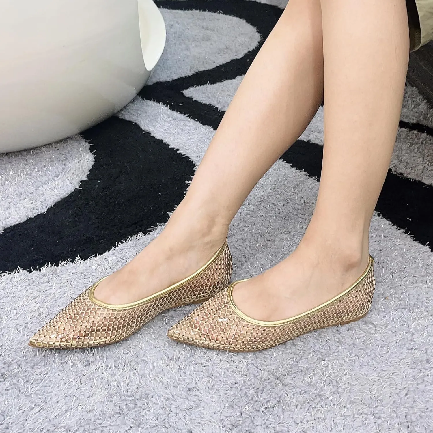Transparent PVC Pointed Flats with Diamond Mesh: Luxe Ankle Strap Design for Comfort and Style All Year Round