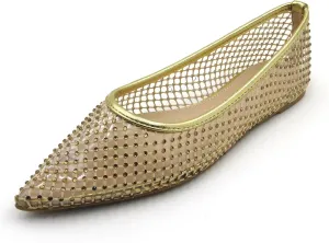 Transparent PVC Pointed Flats with Diamond Mesh: Luxe Ankle Strap Design for Comfort and Style All Year Round