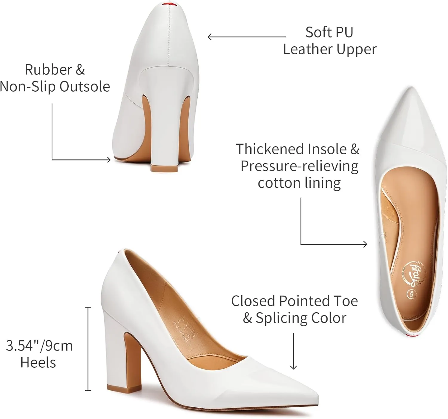 Trary Heels for Women Closed Pointed Toe Chunky Pumps Shoes Women Block High Heels Comfortable Slip-On Dress Office Party Wedding Shoes 3.54" Heel