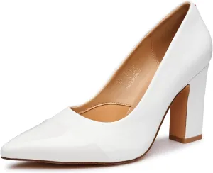 Trary Heels for Women Closed Pointed Toe Chunky Pumps Shoes Women Block High Heels Comfortable Slip-On Dress Office Party Wedding Shoes 3.54" Heel