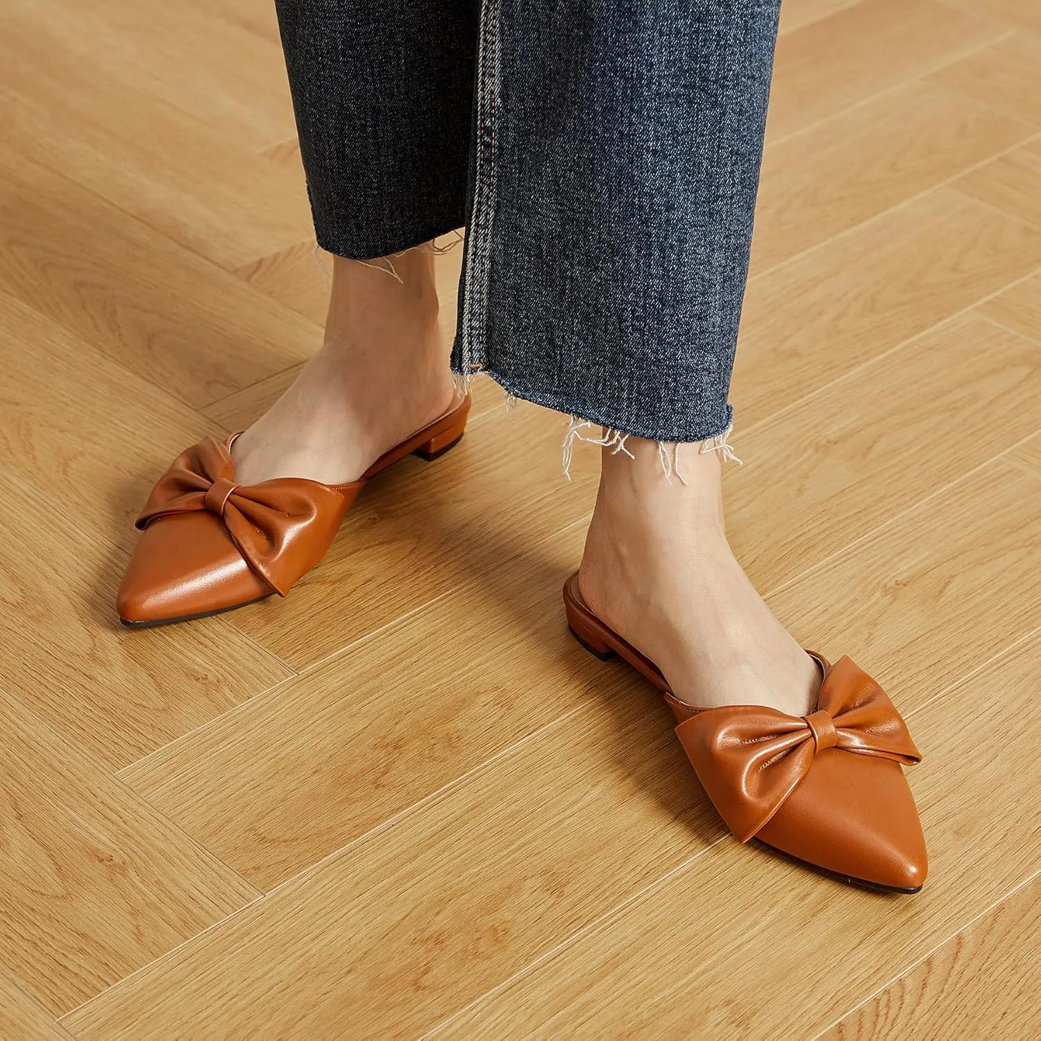 Trary Mules for Women Flats, Pointed Toe Womens Mules with Heels, Black Mules Shoes for Women, Bow Mules Women's Flats, Slip On Flats Flat Mules, Backless Loafers for Women, Women's Mules & Clogs