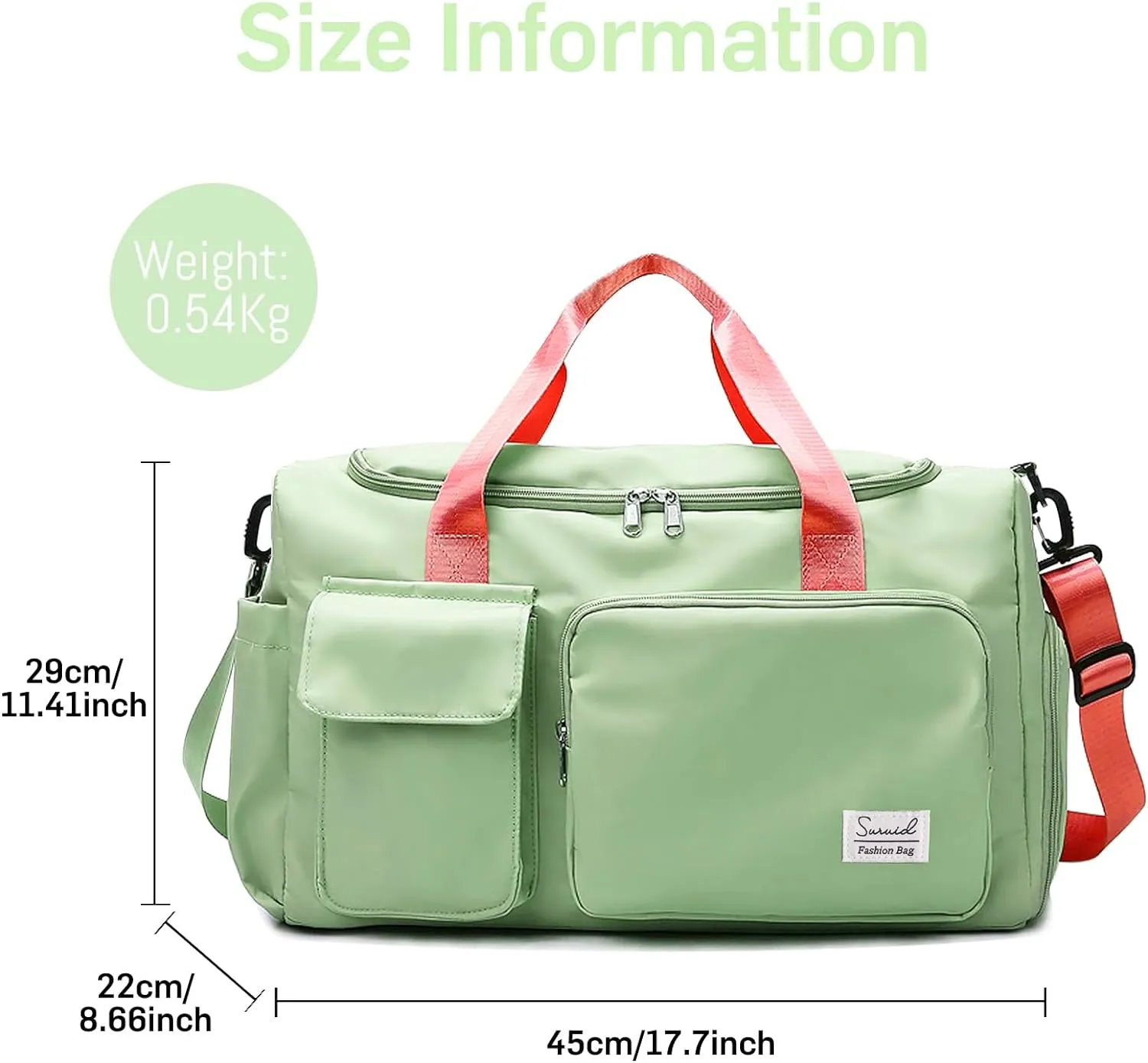Travel Duffel Bag with Shoes Compartment Sports Gym Bag with Dry Wet Separated Pocket for Men and Women, Overnight Bag Weekender Bag Training Handbag Yoga Bag - Bright Green Pink