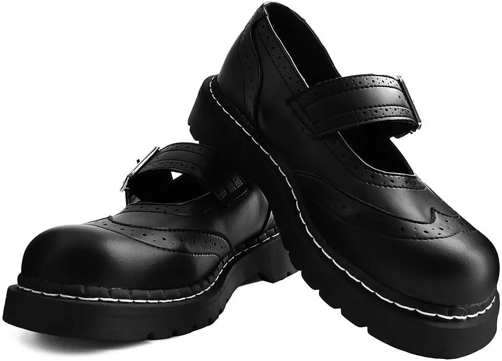 T.U.K. Shoes Vegan TUKskin Brogue Mary Janes Shoes for Women, Round Toe Ankle Strap Oxford Dress Shoes