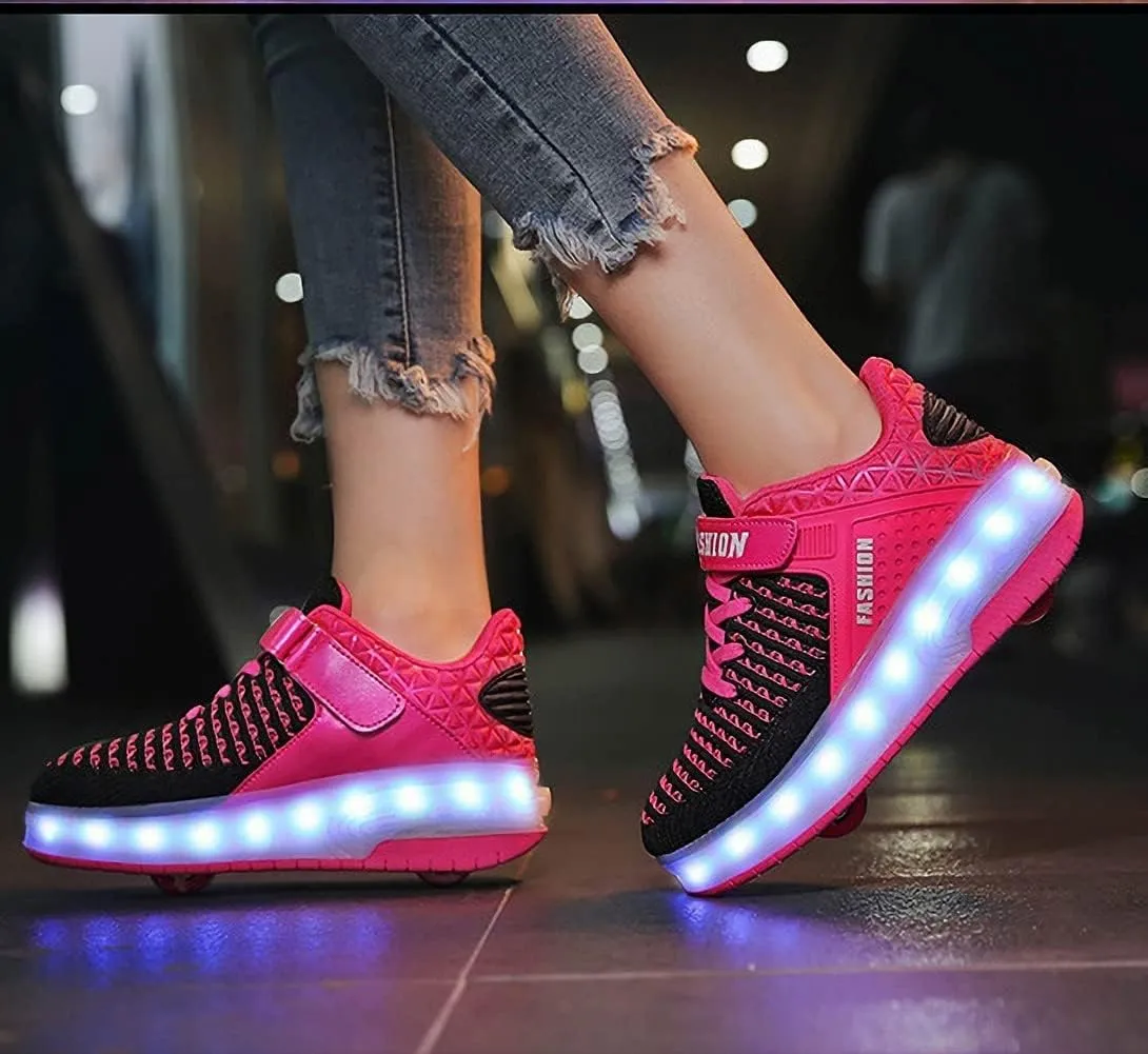 Ufatansy Roller Shoes Girls Boys Sneakers with Wheels Roller Skate Shoes USB Charging LED Light Up Footwear Skates for Beginner Trainers Kids Lightweight Breatheable Shoe