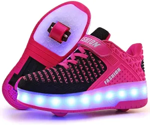 Ufatansy Roller Shoes Girls Boys Sneakers with Wheels Roller Skate Shoes USB Charging LED Light Up Footwear Skates for Beginner Trainers Kids Lightweight Breatheable Shoe