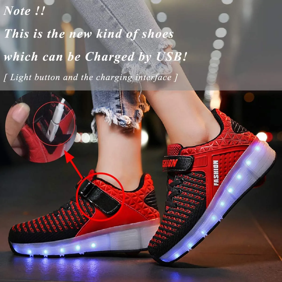 Ufatansy Roller Shoes Girls Boys Sneakers with Wheels Roller Skate Shoes USB Charging LED Light Up Footwear Skates for Beginner Trainers Kids Lightweight Breatheable Shoe