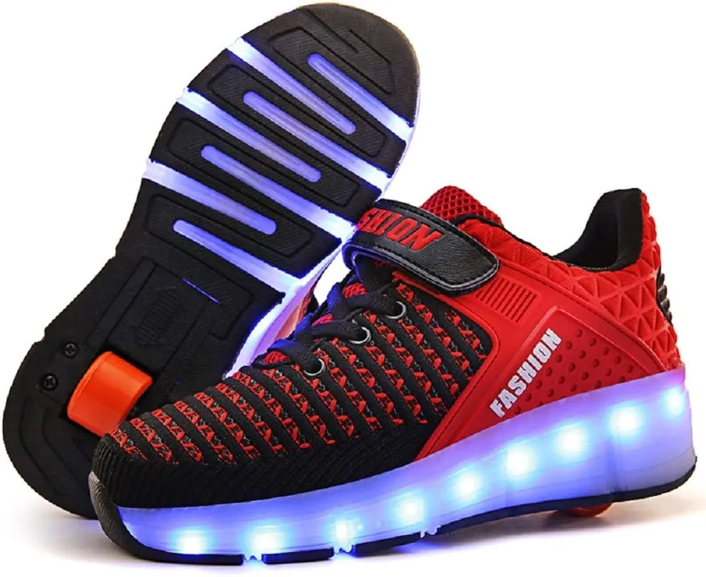Ufatansy Roller Shoes Girls Boys Sneakers with Wheels Roller Skate Shoes USB Charging LED Light Up Footwear Skates for Beginner Trainers Kids Lightweight Breatheable Shoe
