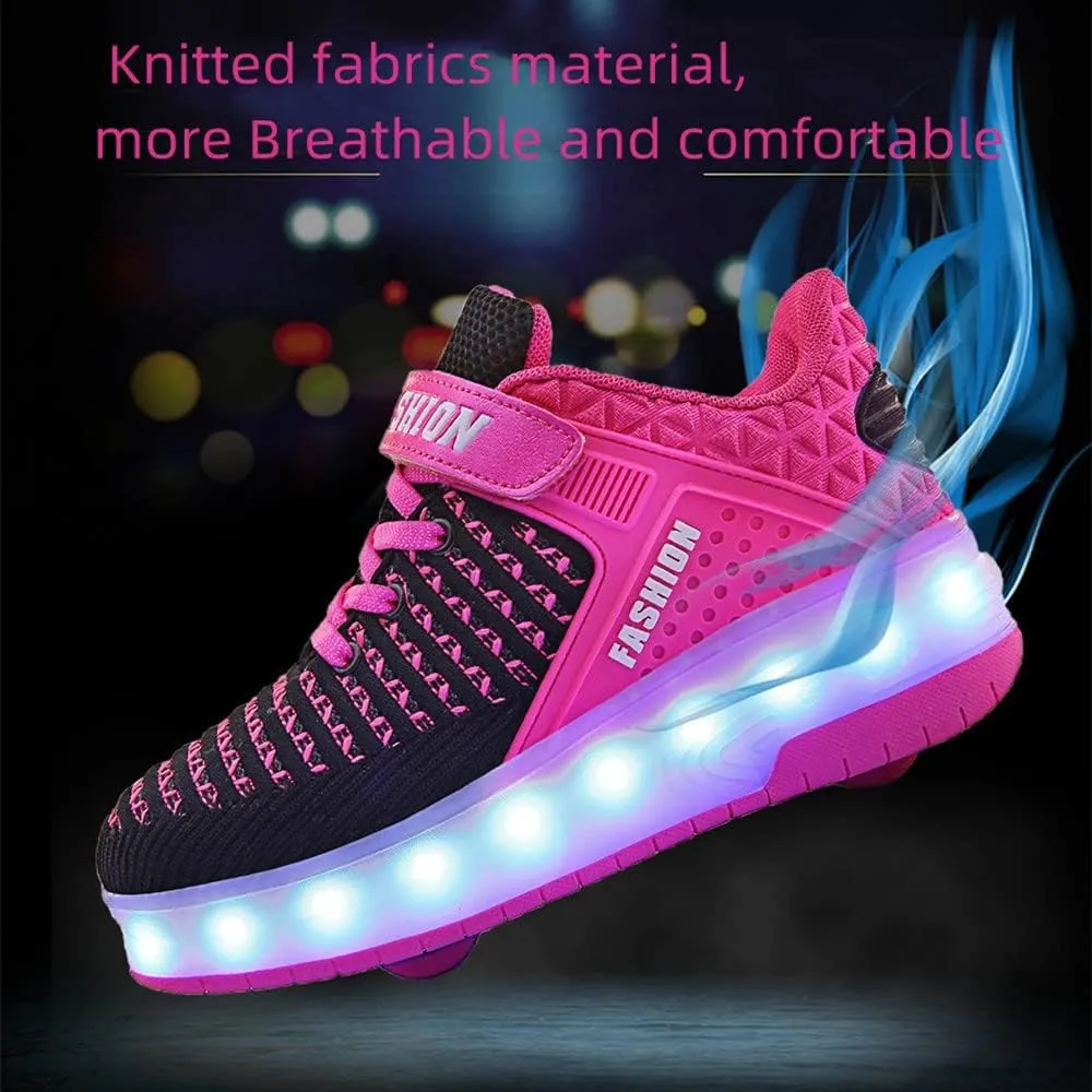 Ufatansy Roller Shoes Girls Boys Sneakers with Wheels Roller Skate Shoes USB Charging LED Light Up Footwear Skates for Beginner Trainers Kids Lightweight Breatheable Shoe