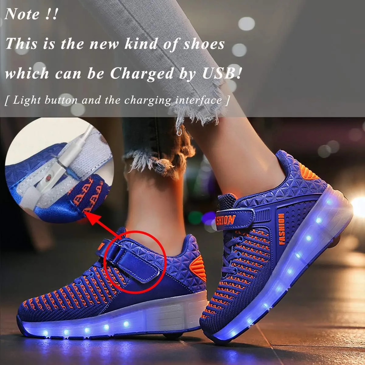 Ufatansy Roller Shoes Girls Boys Sneakers with Wheels Roller Skate Shoes USB Charging LED Light Up Footwear Skates for Beginner Trainers Kids Lightweight Breatheable Shoe