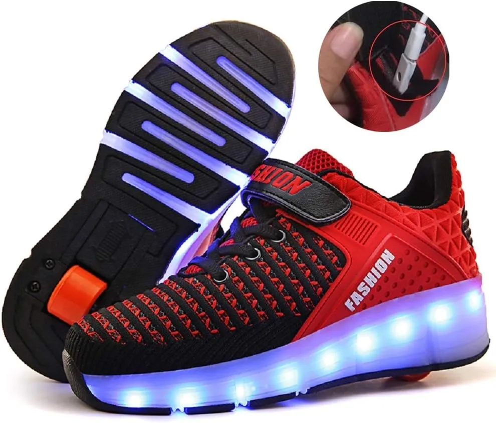 Ufatansy Roller Shoes Girls Boys Sneakers with Wheels Roller Skate Shoes USB Charging LED Light Up Footwear Skates for Beginner Trainers Kids Lightweight Breatheable Shoe