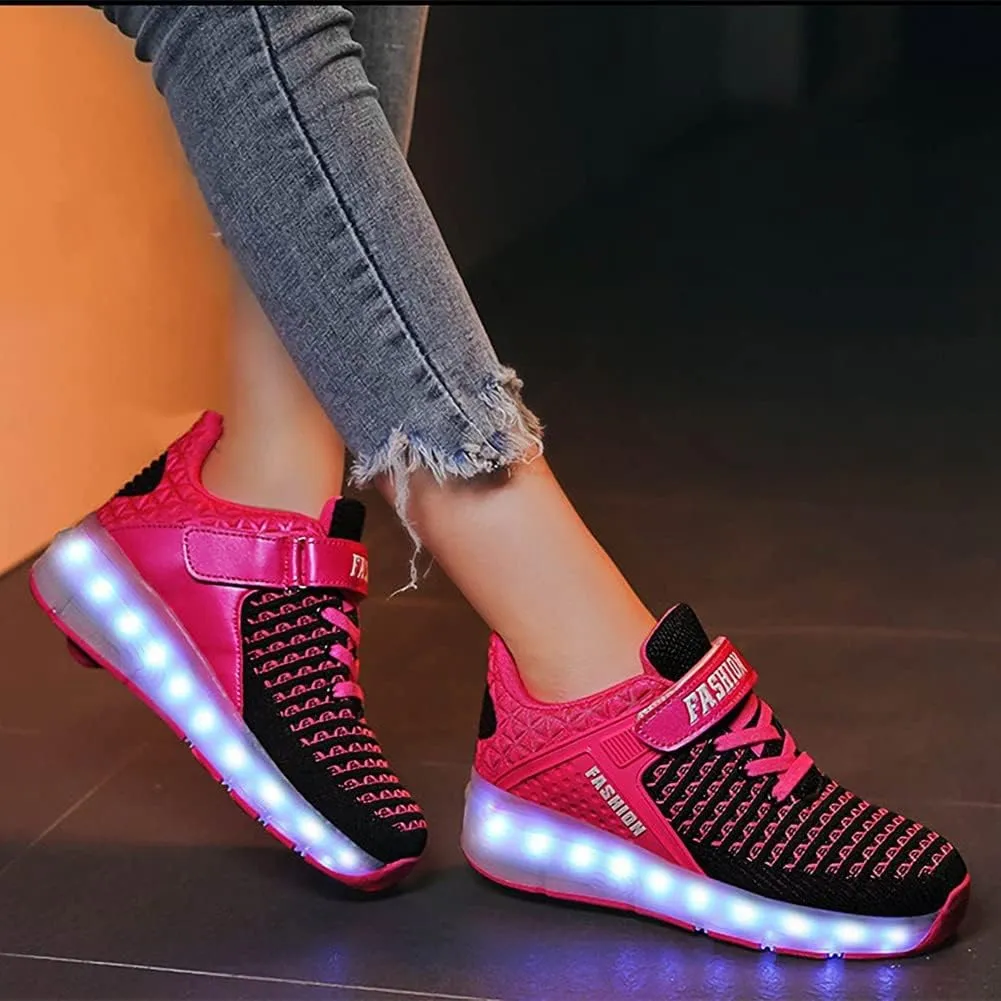Ufatansy Roller Shoes Girls Boys Sneakers with Wheels Roller Skate Shoes USB Charging LED Light Up Footwear Skates for Beginner Trainers Kids Lightweight Breatheable Shoe